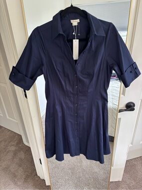 Shoshanna Navy Blue Button-Front Shirt Dress